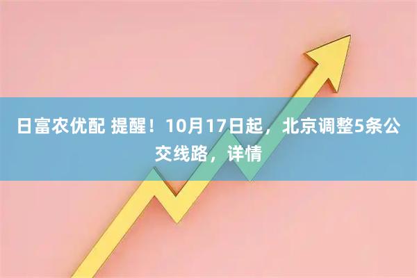 日富农优配 提醒！10月17日起，北京调整5条公交线路，详情