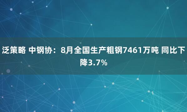 泛策略 中钢协：8月全国生产粗钢7461万吨 同比下降3.7%